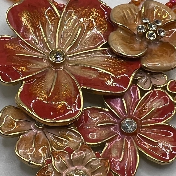 ORANGE Seed Necklace with Enamel Orange Blossoms - Picture 9 of 10